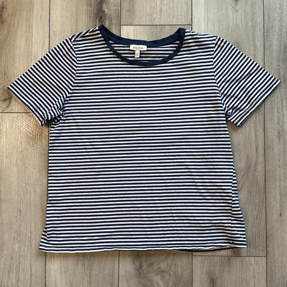 Ella Moss Women's T-shirt Medium Navy White Striped Nautical